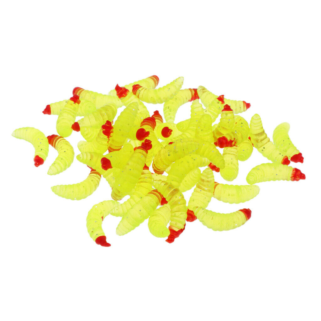 50Pcs 2.4cm Fishing Lure Maggot Grub Soft Lure Baits False Worms Yellow