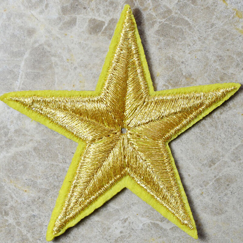 2x Golden STAR embroidered applique iron on patch badge motif DIY Sewing 5cm  Lt