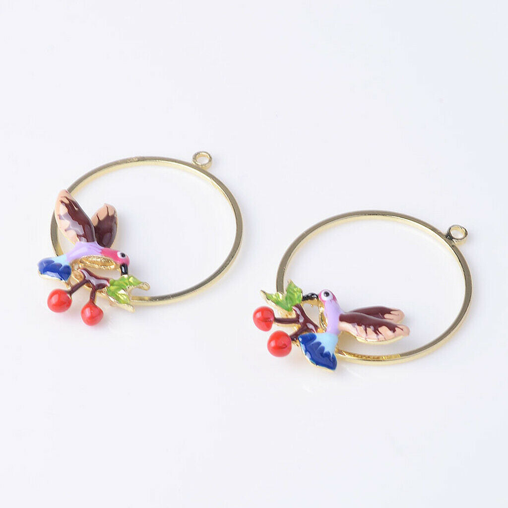 4x Cherry Bird Charms DIY Jewelry Pendants Earrings Findings Necklace Decor