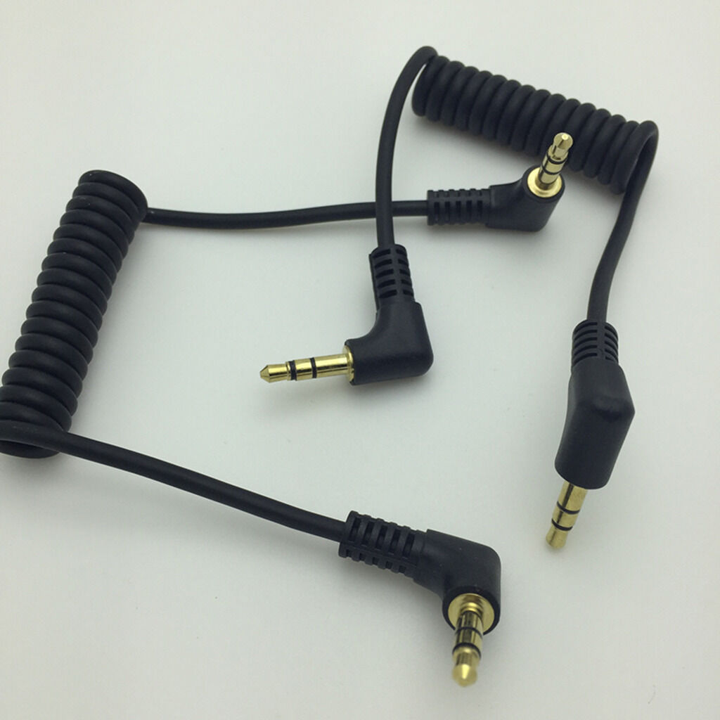 Aux Cable 3.5mm Male 3 Pole Angled To Male Extension Audio Coiled Spiral