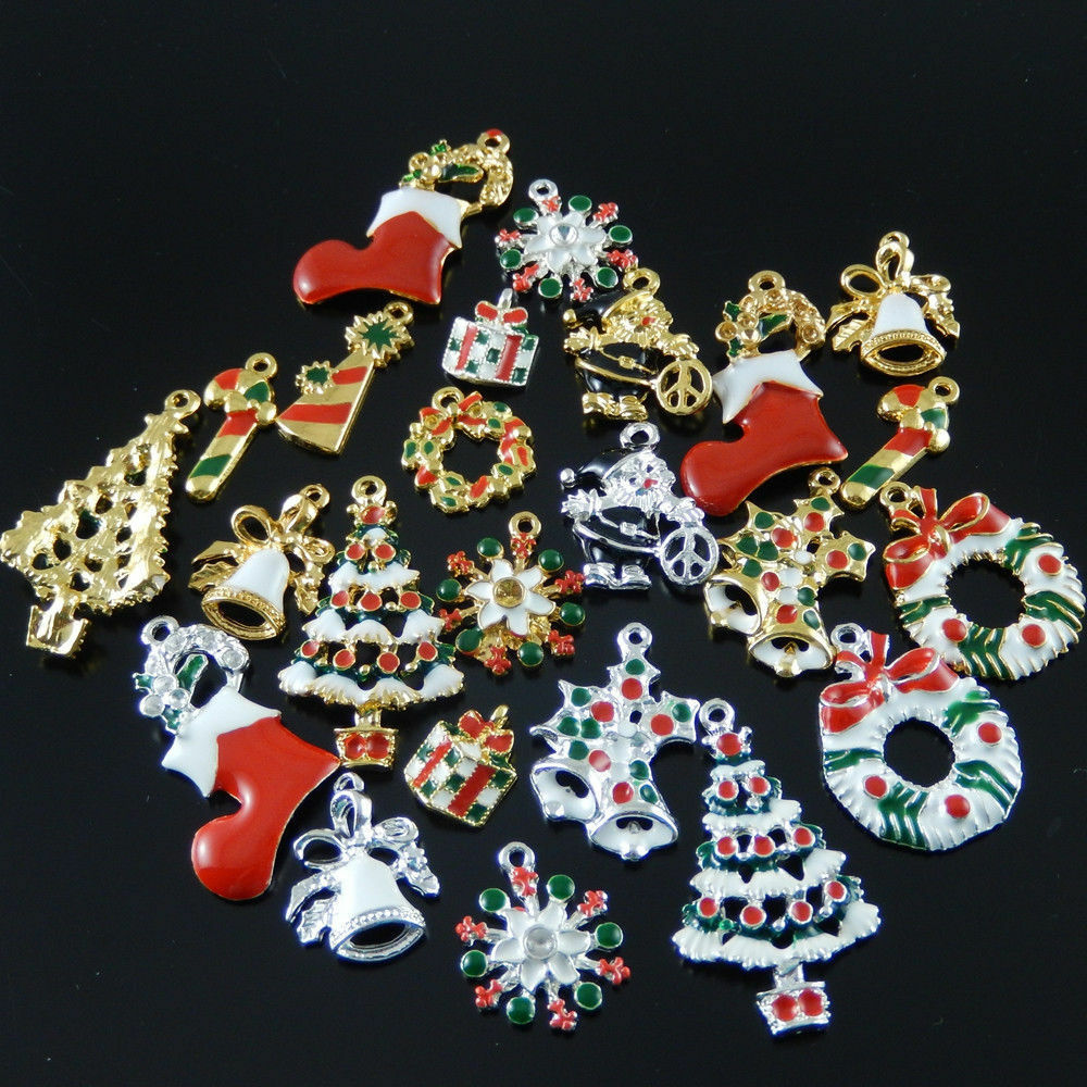 15 Mix Christmas Charm Alloy Enamel Jewelry Drop Dangle Art Crafting Findings