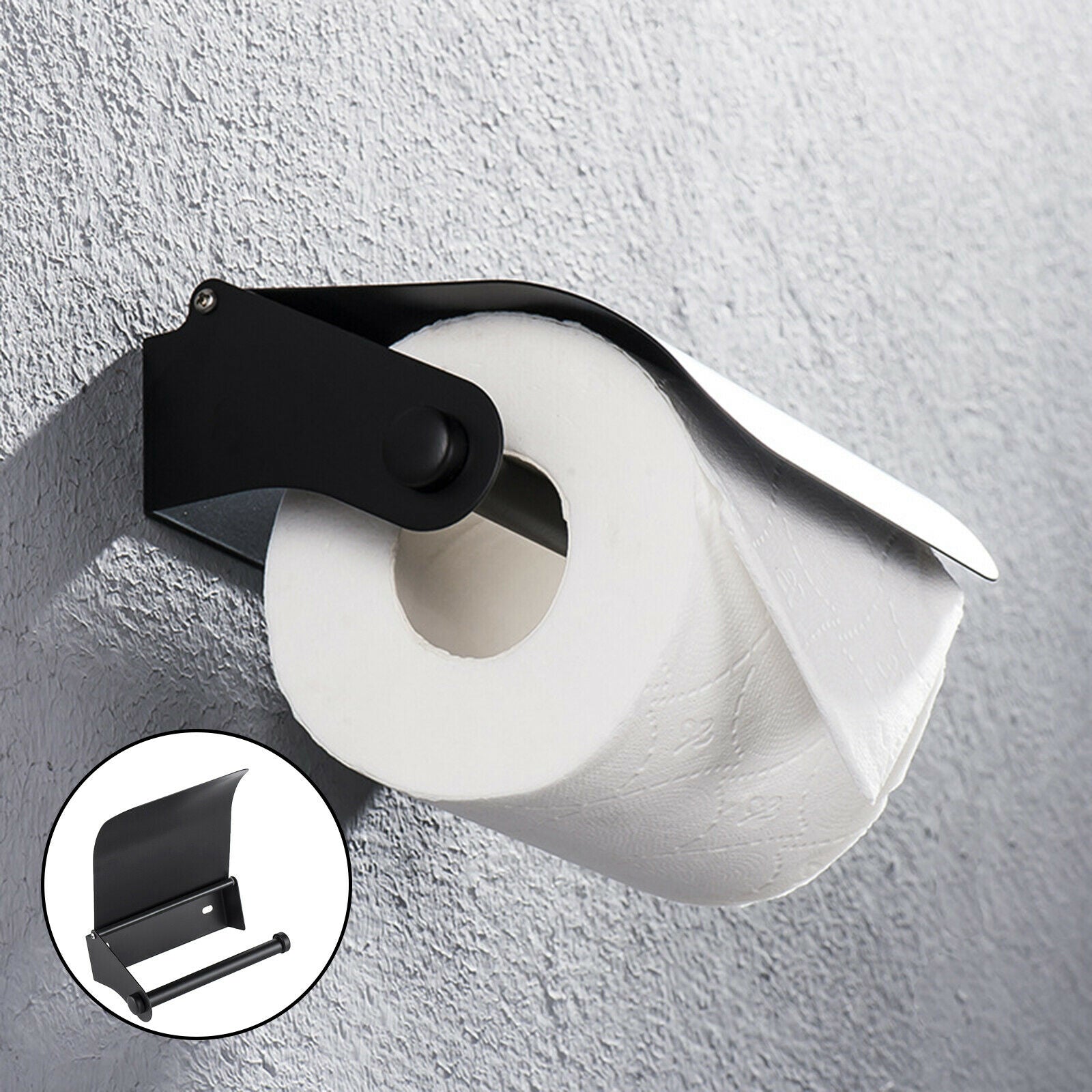 Stainless Black Toilet Roll Paper Holder Tissue Shelf Single Roll