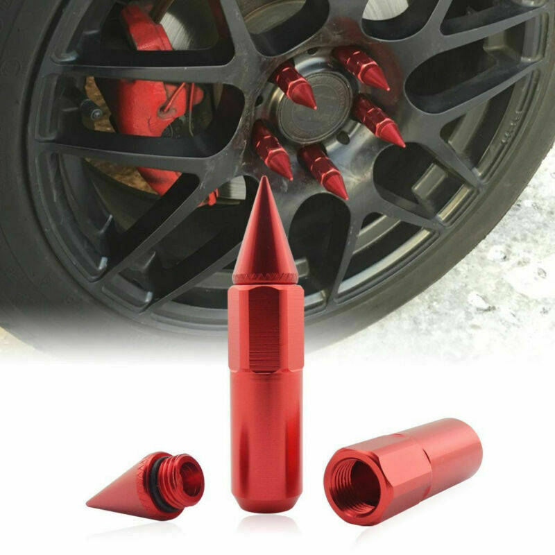20pc Red M12X1.25 Aluminum Spiked 60mm Extended Tuner Wheels / Rims Lug Nuts