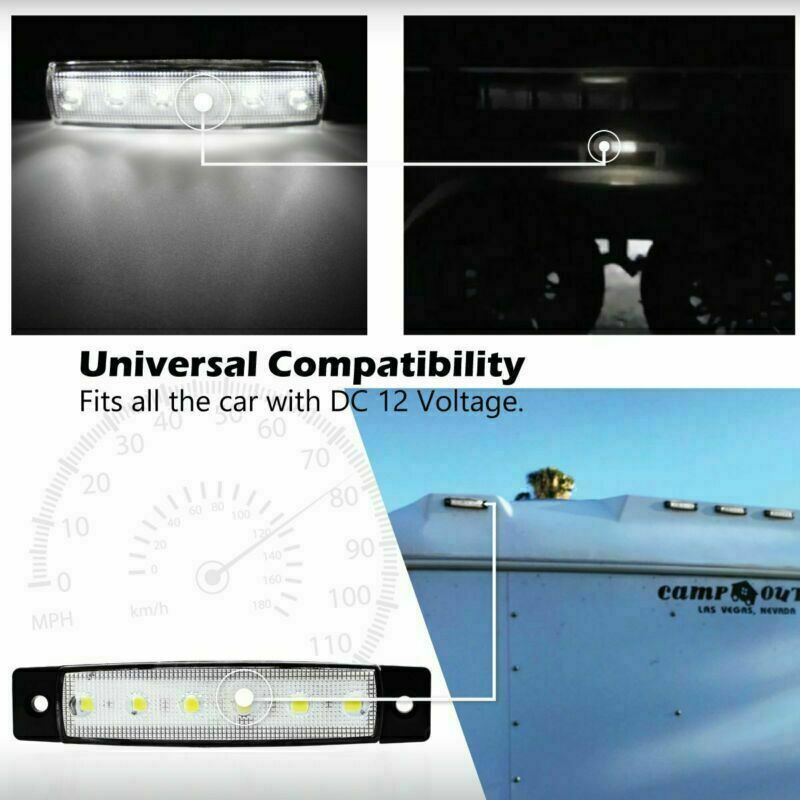 50x 3.8" White Side Marker Clearance Lights 6 LED for Car Truck Boat Trailer 24V