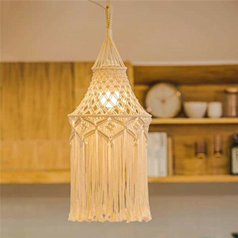 Handwoven Lampshades Tapestry Hanging Lamp Cover Adorn Bohemian Home Hotel Beige