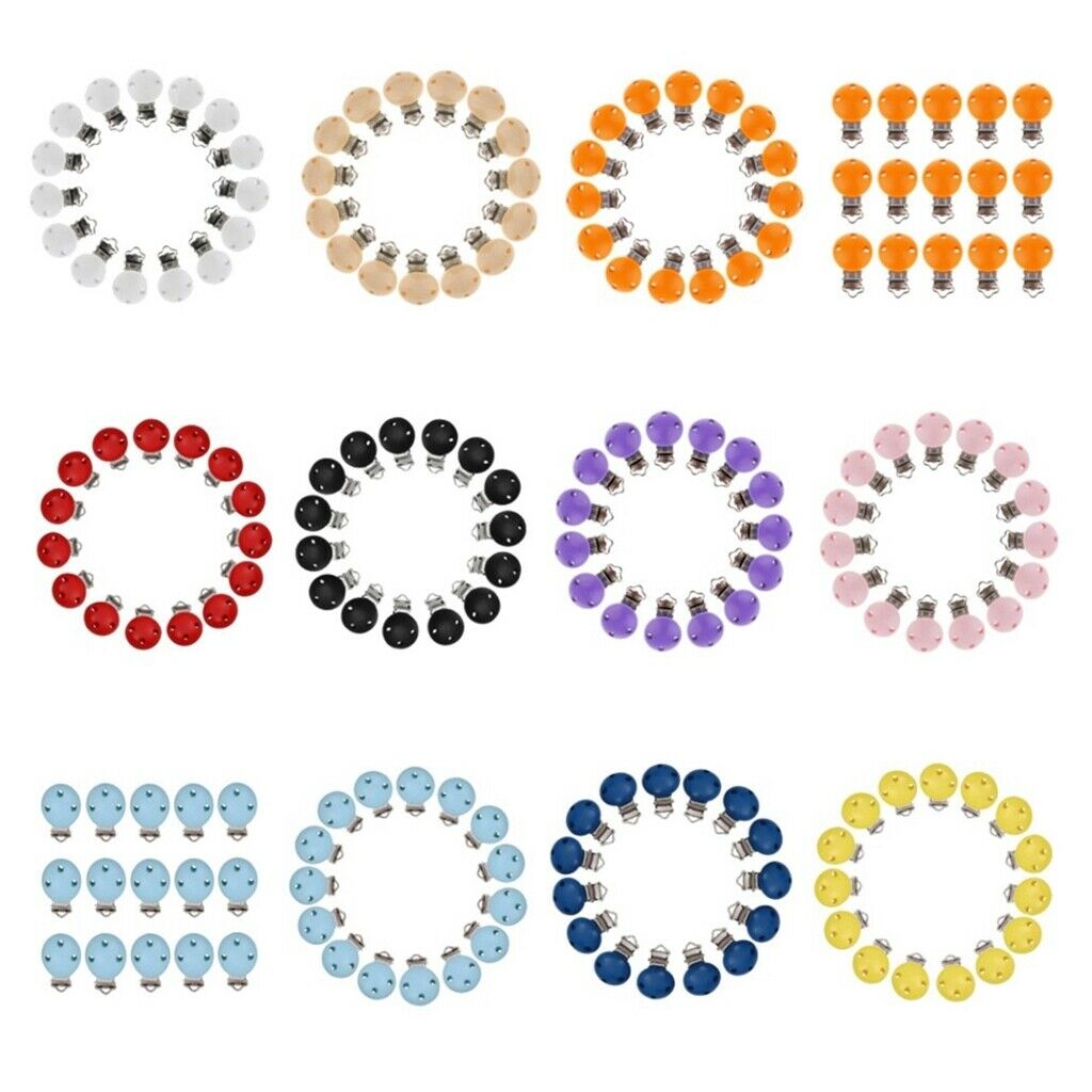 30pcs Wooden Round Baby Pacifier Clip Holder Soother Infant Dummy Clips