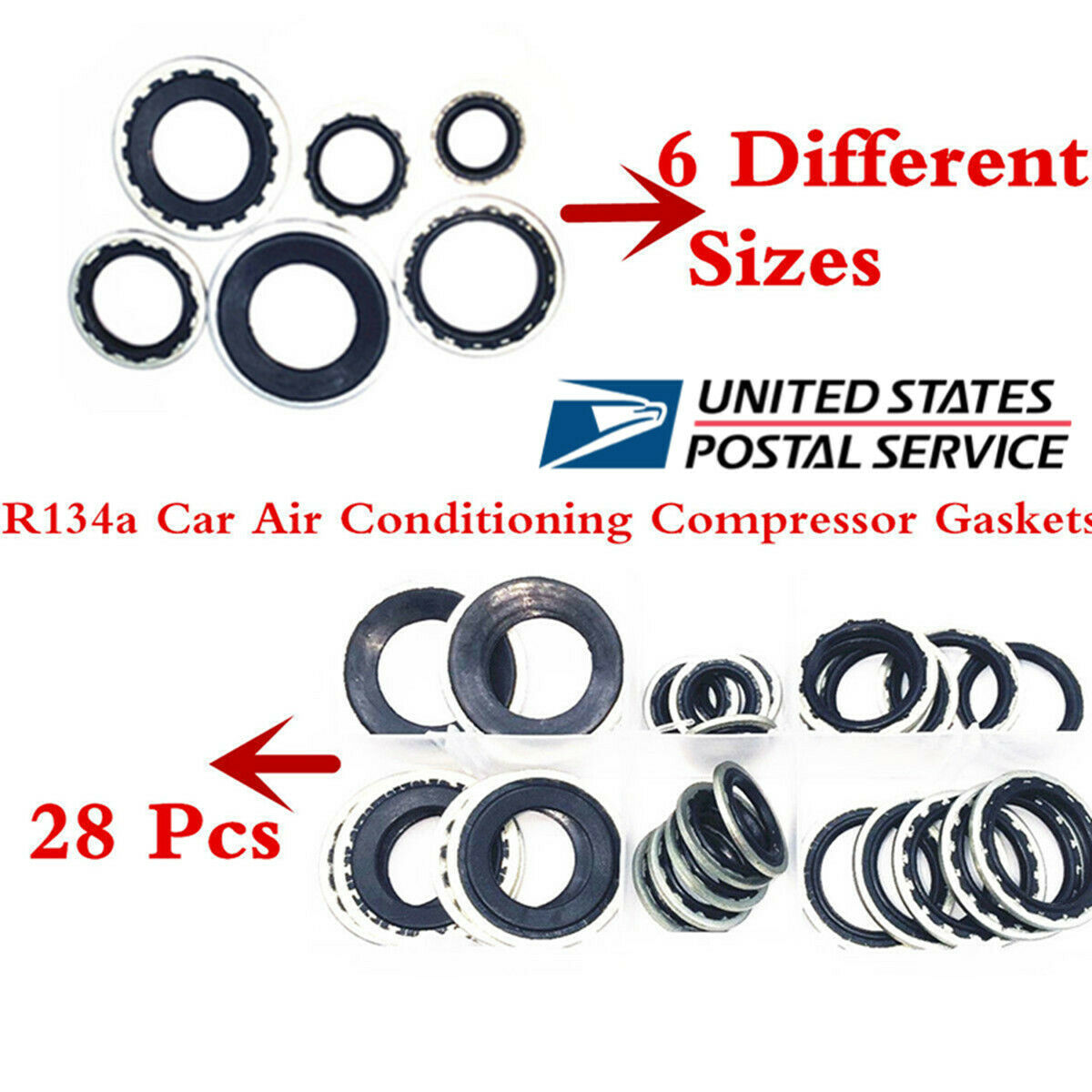 28 Pcs 6 Sizes Alloy Metal Air Conditioning Compressor Gaskets For R134a A/C