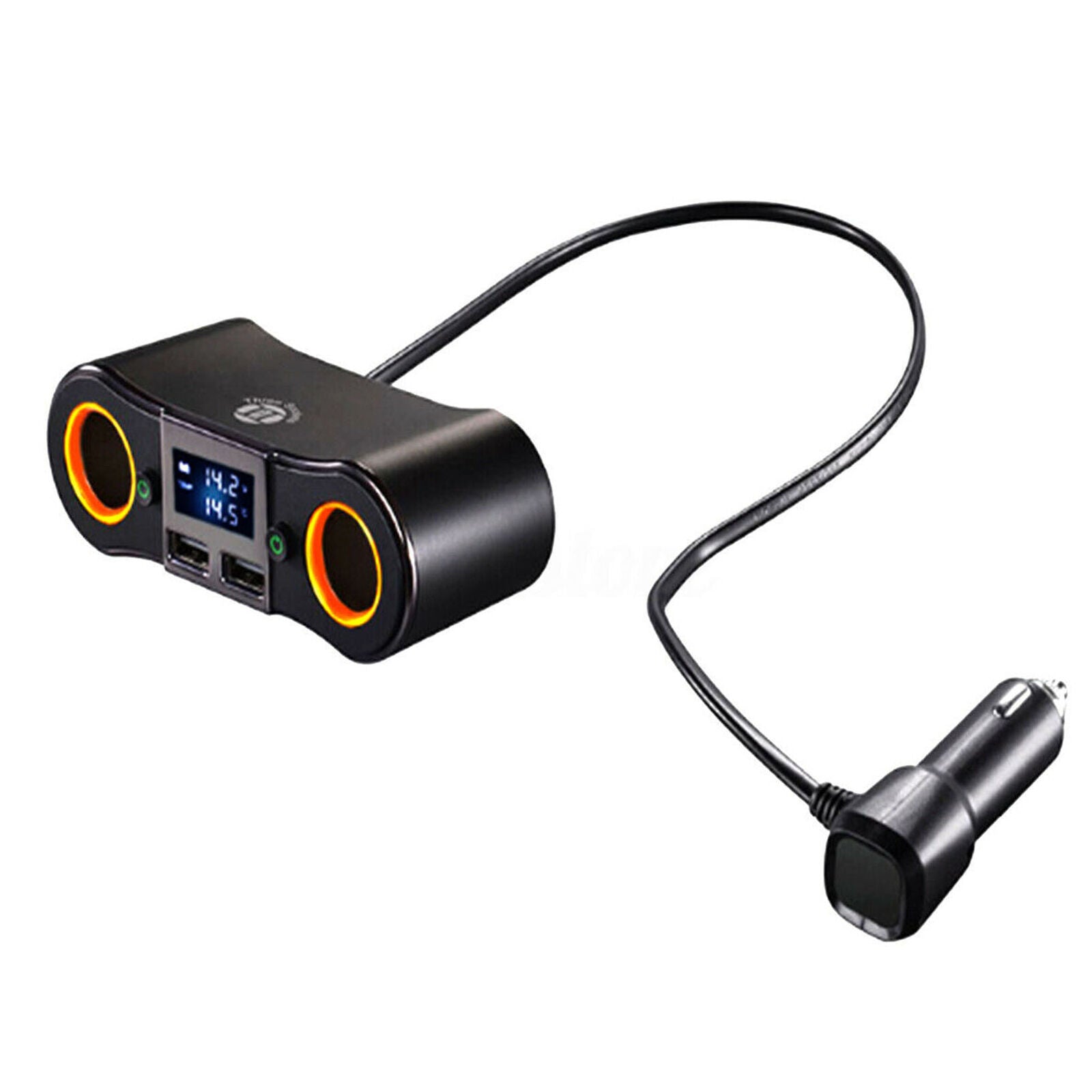 Dual Socket 2 USB Port LCD Lighter Splitter DC 12V Car Charger Adapter