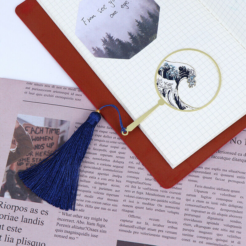 Shenlaichuan Surf Fan Wave Metal Fringed Bookmarks Brass Elegant Gift Boo.l8