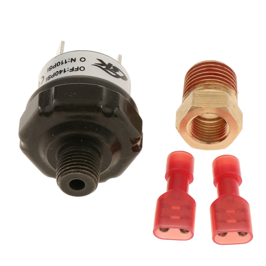 12V Compressor Air Tank Pressure Switch 110 PSI ON and 140 PSI OFF, Black