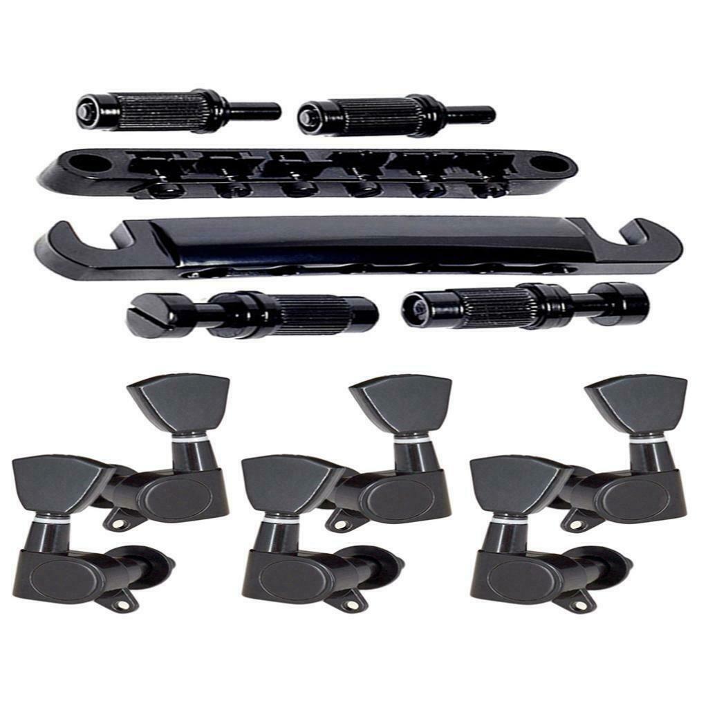 Black Rollser Saddle Bridge Tailpiece&3L3R Sealed Gear Tuning Pegs Keys for Les