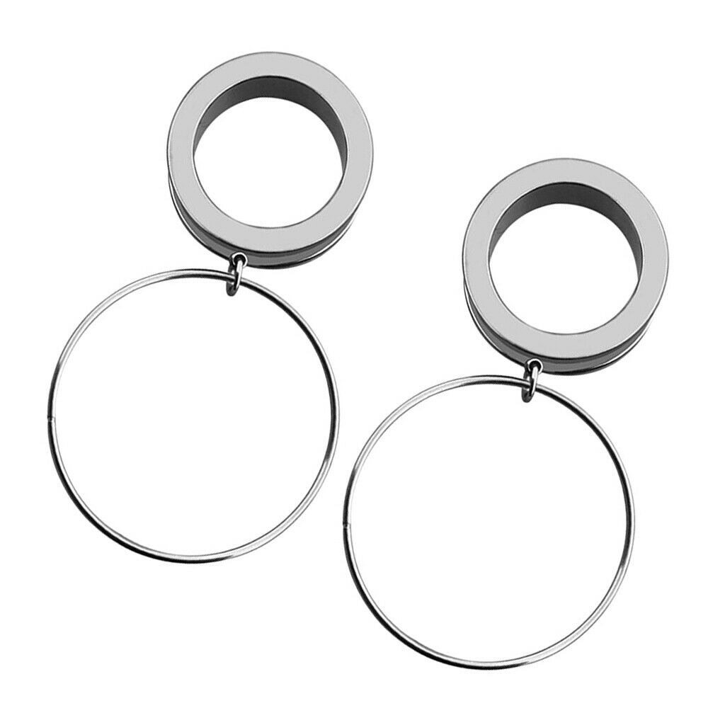 2Pcs Circle Ear Tunnels Gauge Dangle Screw Stainless Steel Ear Plugs 1