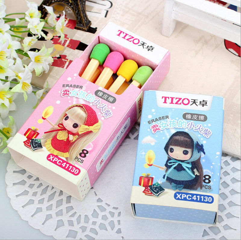 Funny Cute Match Rubber Pencil Eraser Set Stationery Elegant  Party Gift B Tt