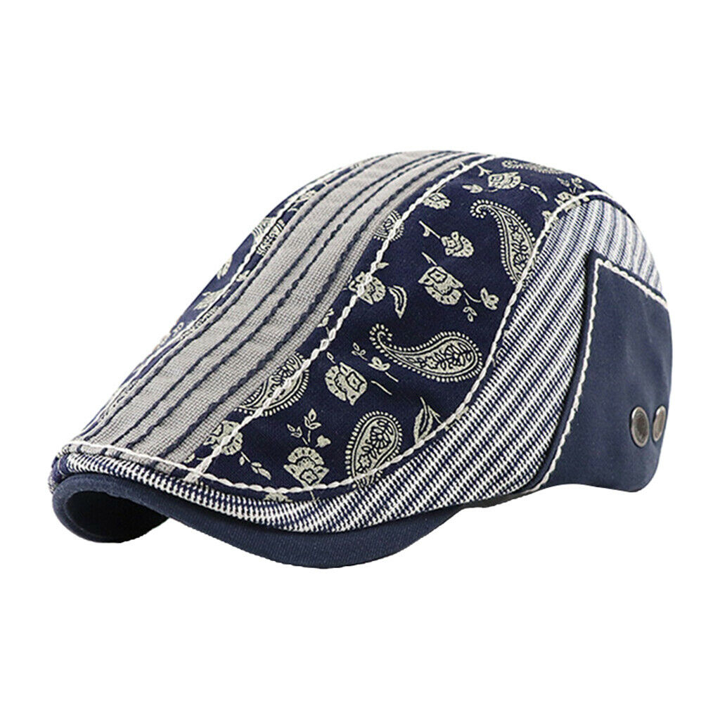 2pcs Men Patchwork Paisley Flat   Summer Baker  Newsboy   Sun Hat
