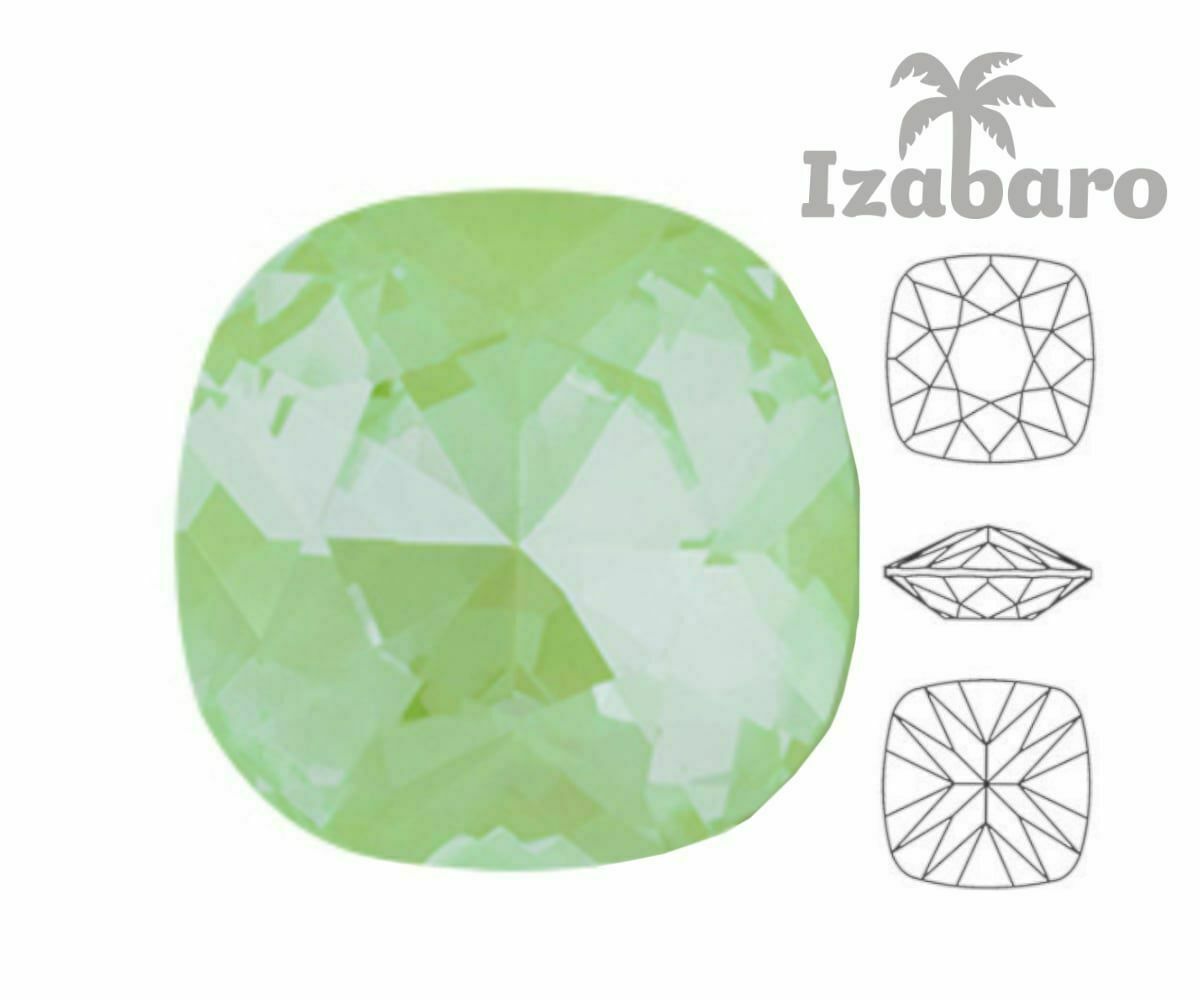 4pcs Izabaro Crystal Electric Green Pastel 135pas Cushion Square Fancy Stone ...