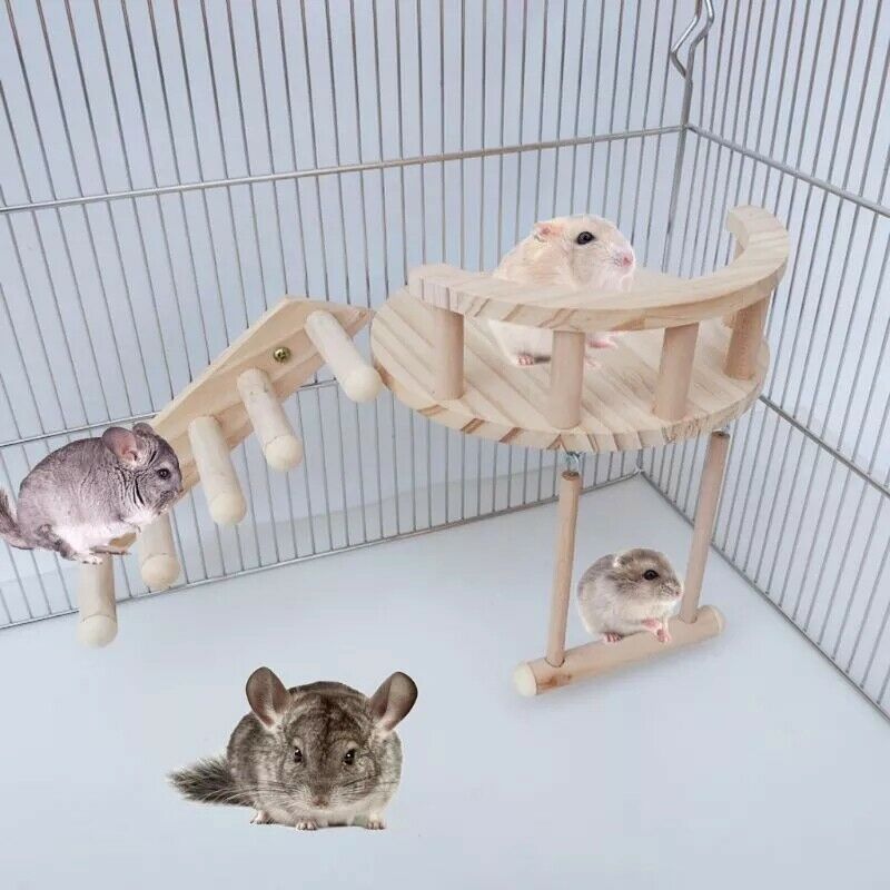 Hamster Wooden Platform Small Pet Cage Fence Play Stand Climbing Ladder SwinH4B6