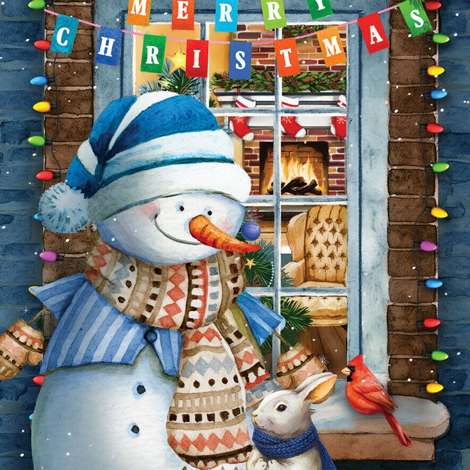 Christmas Window Snowman House Flag 28" x 40" Holiday Bunny Briarwood Lane New