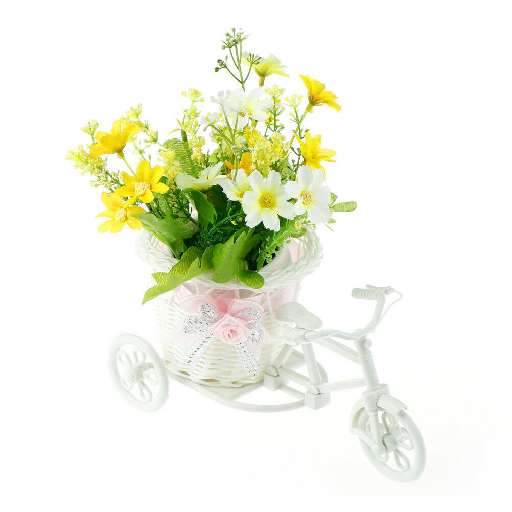 Excellent White Tricycle Bike Flower Basket Container For Flower Plant Decor&lBD