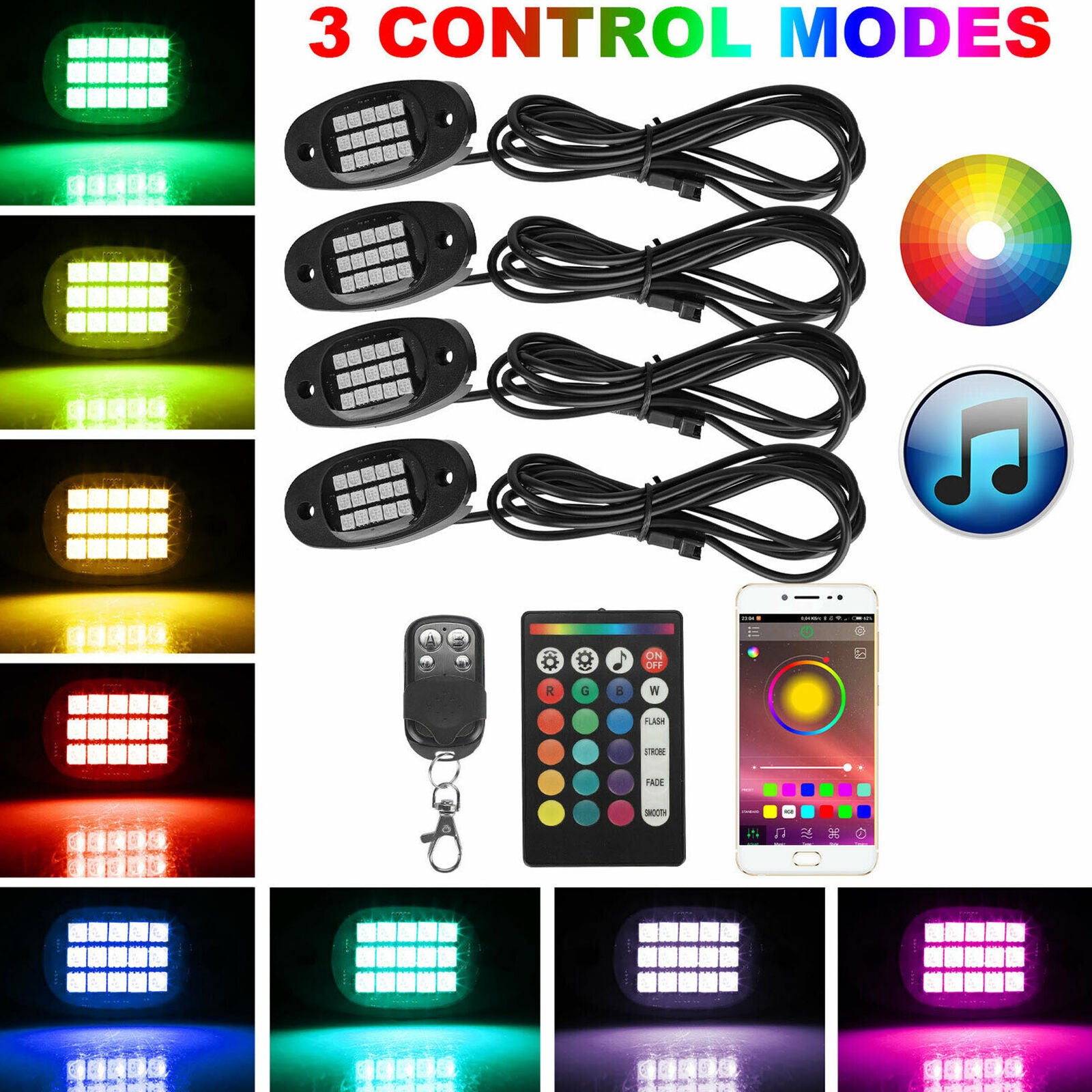 10 Pods RGB LED Rock Lights Offroad Kit Underbody Neon Music Light Bluetooth APP