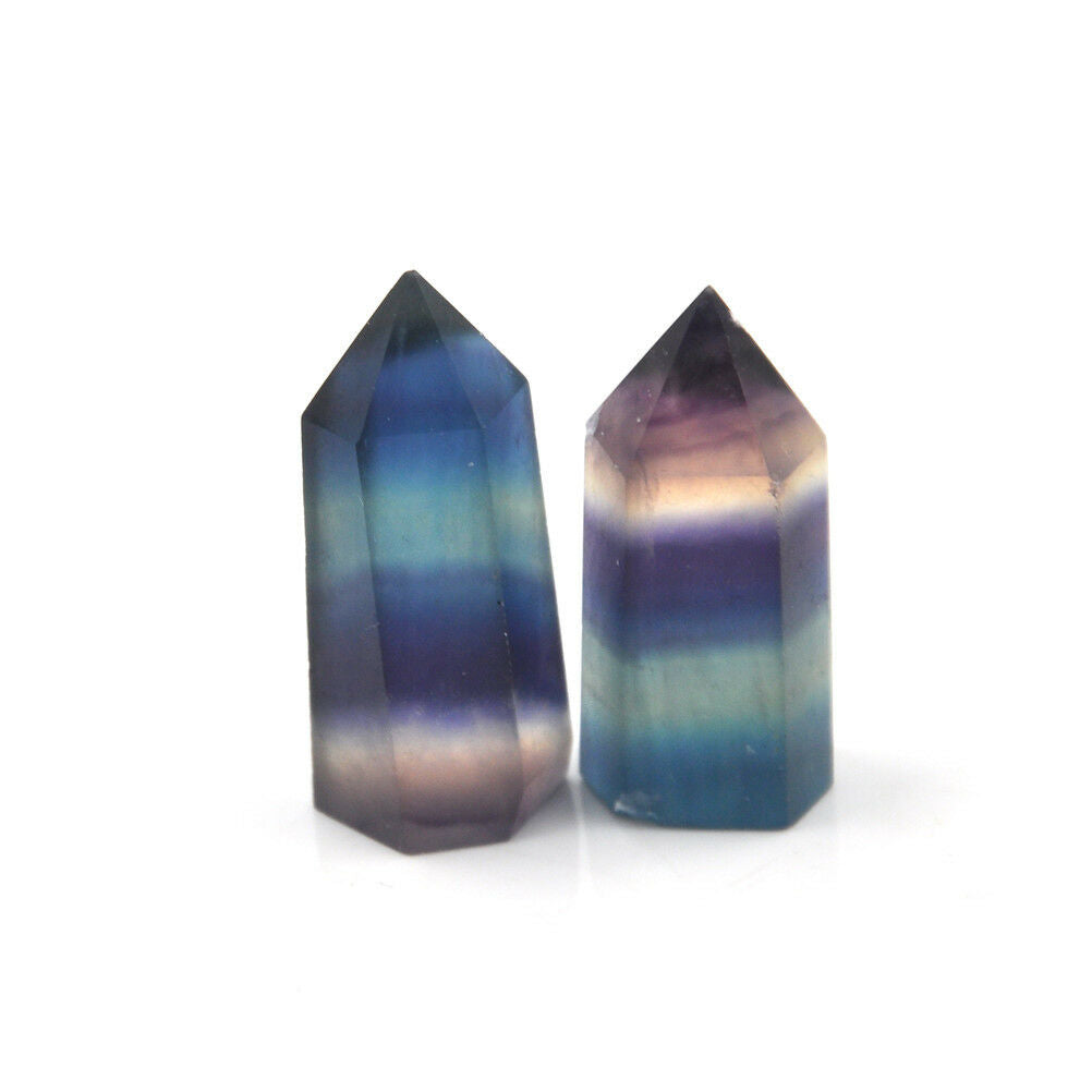 1X Natural Hexagonal Crystal Quartz Healing Fluorite Wand Stone Colourful .l8