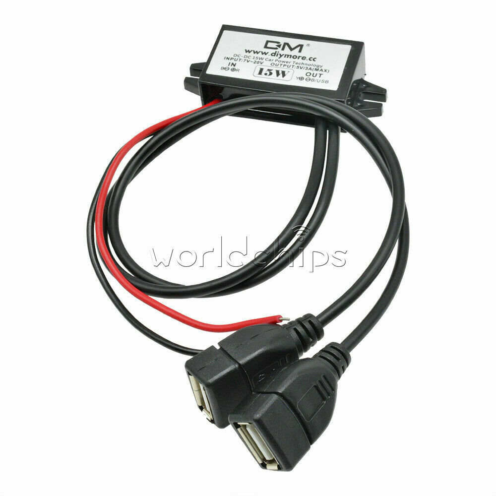DC Converter 12V to 5V 3A Dual 2 USB Auto Power Regulator Voltage Step Down