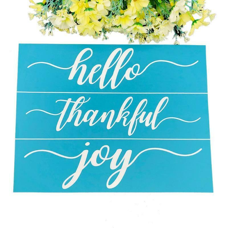 Hello Thankful Joy Self-Adhesive Silk Screen Printing Stencil for Painting Wood