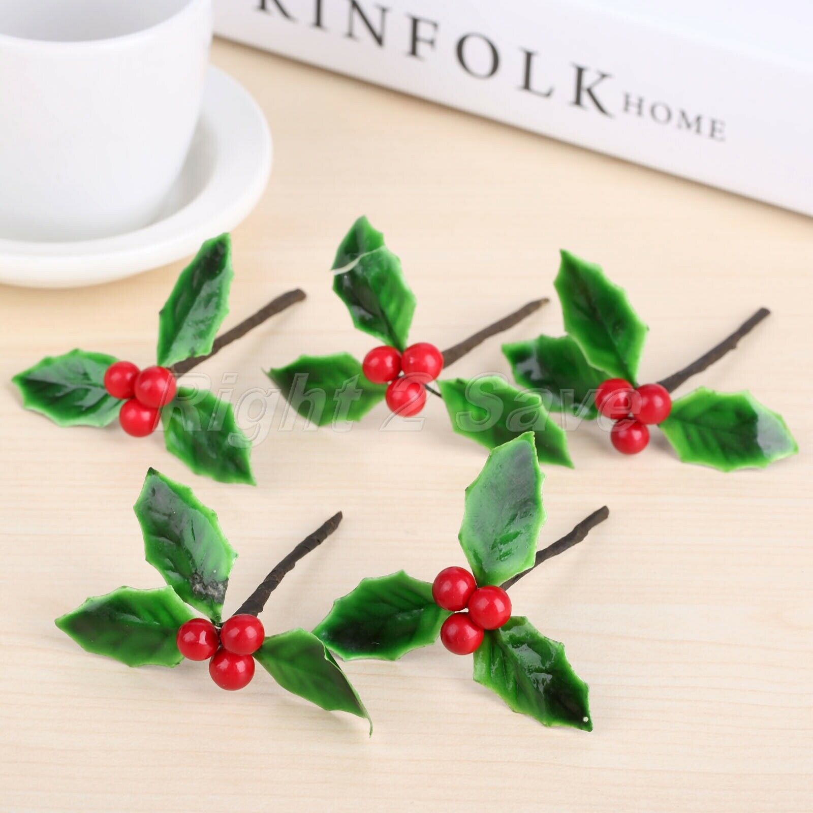 5Pcs Artificial Berries Flowers Green Leaves Decoration DIY Christmas Ornaments