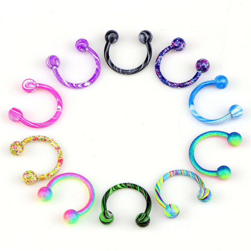 10x Stainless Steel Horseshoe Bar Lip Nose Septum Ear Ring Stud Piercing .l8