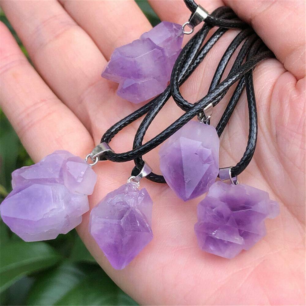 Natural Amethyst Crystal Stone Pendant Healing Mineral Necklace Gifts Decor New