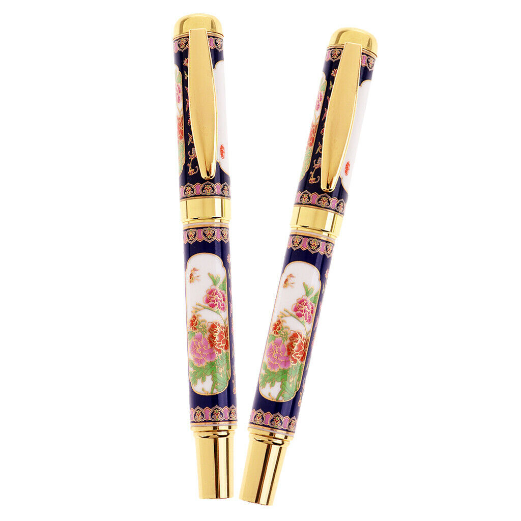 2pcs Chinese Element Peony Pattern Fountain Pen Writing Smoothly Writing