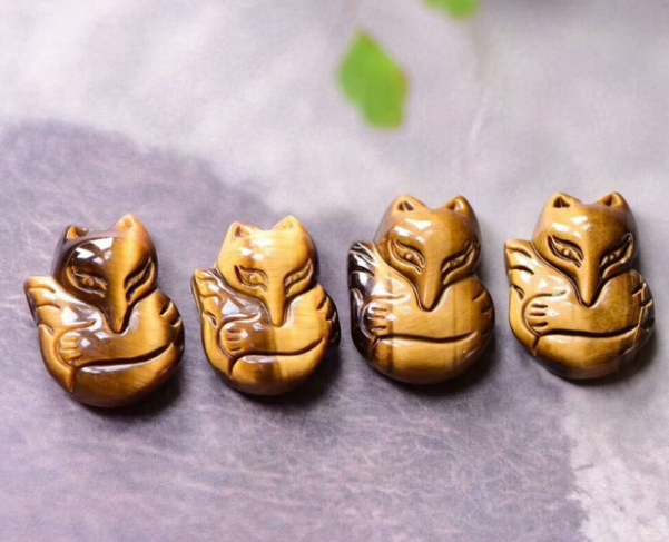 100% natural A cargo tiger eye stone carving nine tail fox jade pendant AAA