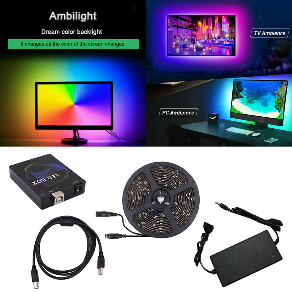 RGB 5050 LED Strip Lights with 5V Power Supply for Bedroom TV Ornaments 1m