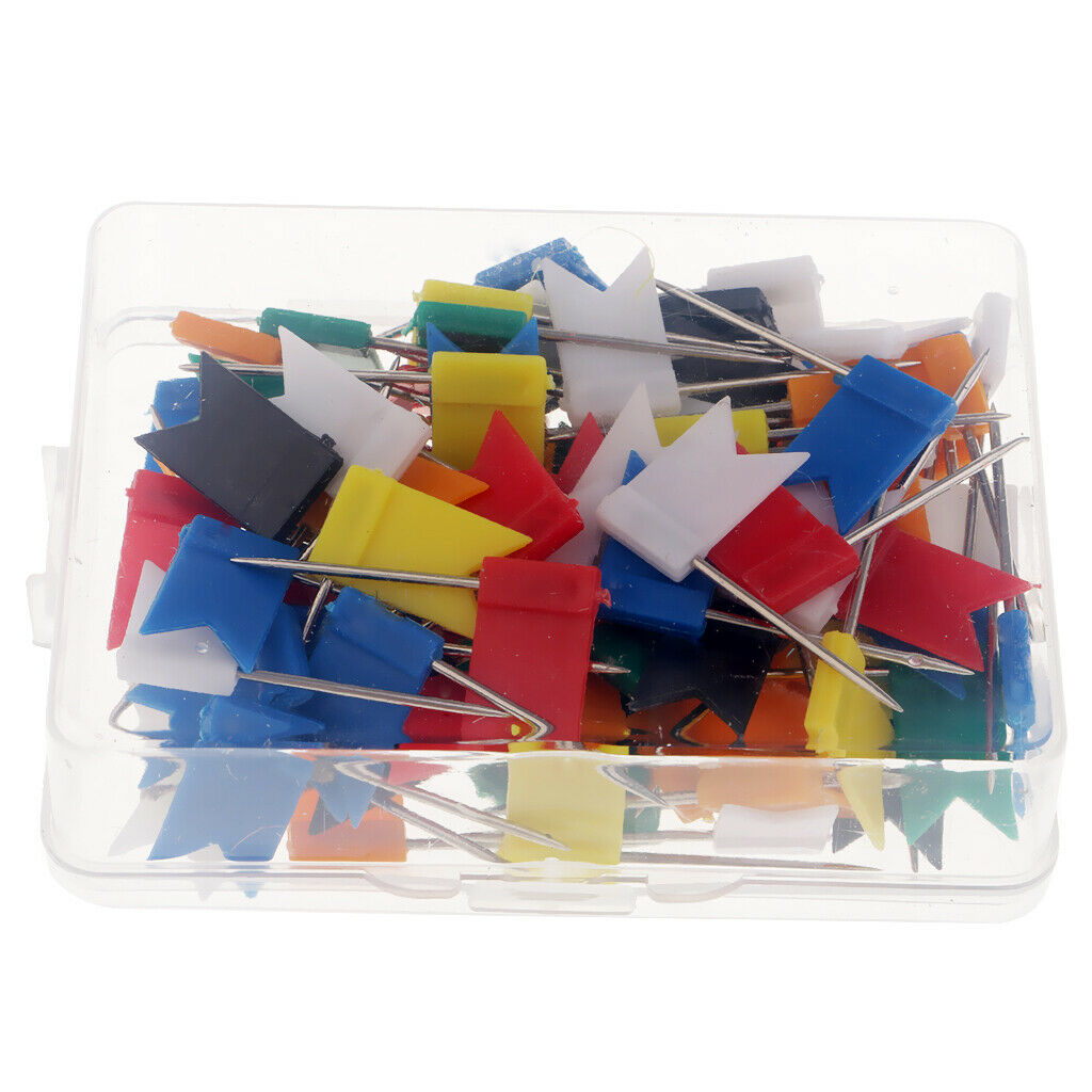 100 Pieces Map Flag Push Pins Tacks Thumbtack for World Map Office Supplies