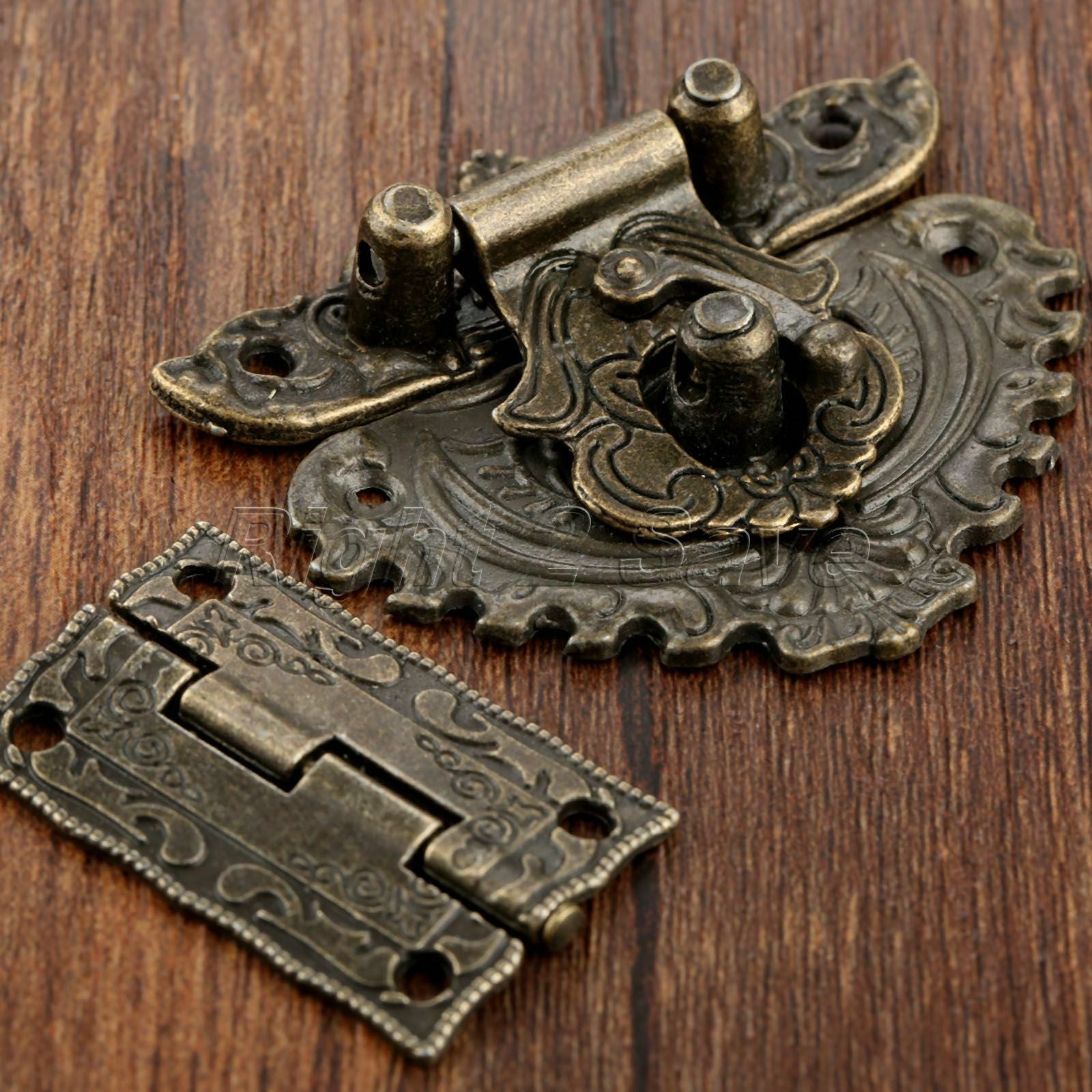 Classic Carved Flower Box Latch Hasp & 2pc Hinges For Cabinet Drawer Jewelry Box
