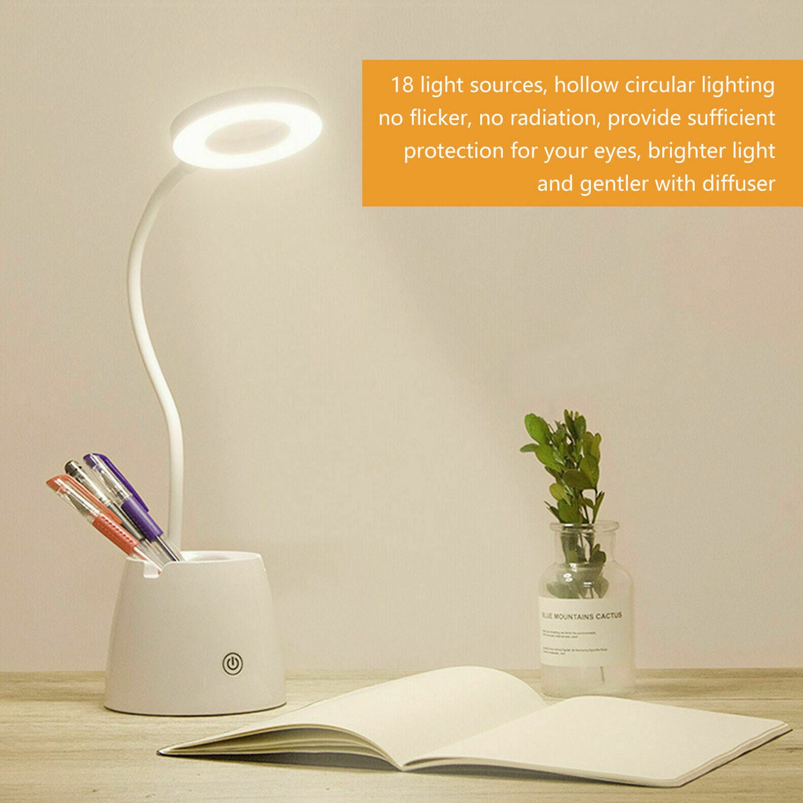 LED Desk Light Table Reading Lamp Dimmable Rechargeable Touch Control Pen Holder