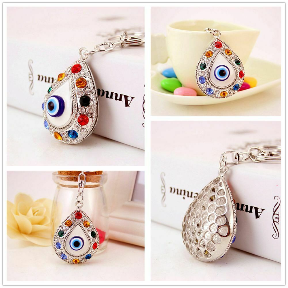 Fashion Teardrop Car Keyrings Rhinestone Blue Evil Eye Keychain Crystal Lucky
