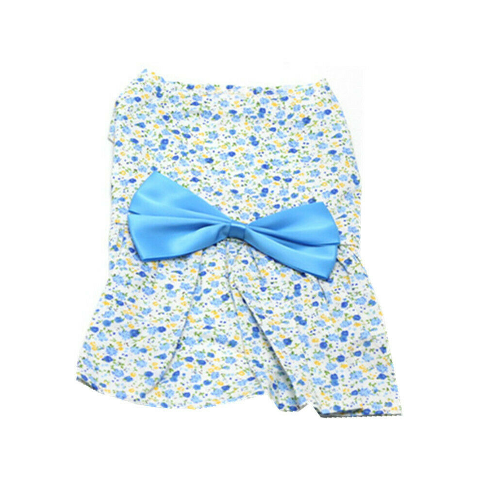 Pet Dog Dress Skirt Cat Bow Princess Clothes Apparel Female Costume Blue S
