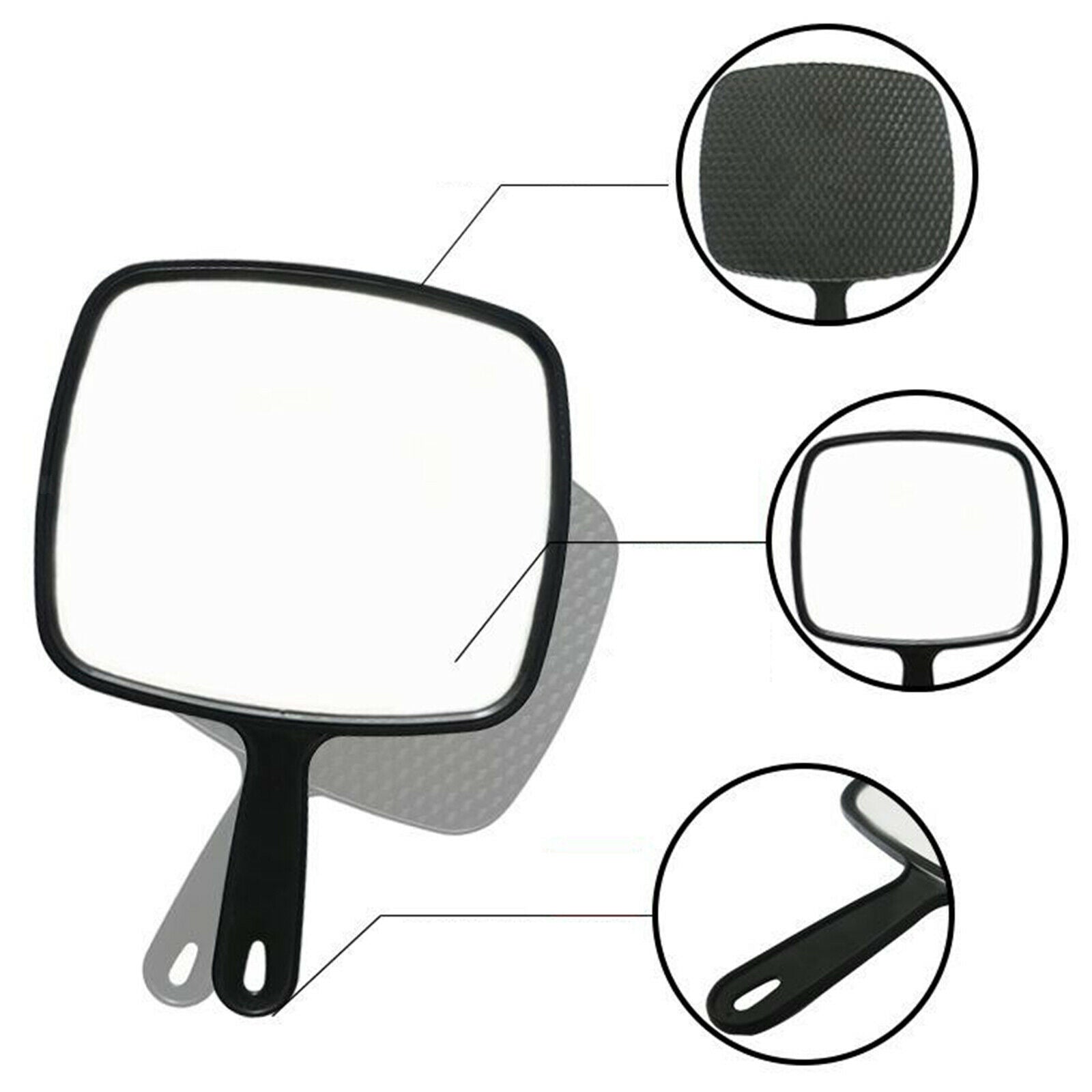 Salon Hair Stylist Handheld Mirror w/Handle for Beauty Wide Angle Black