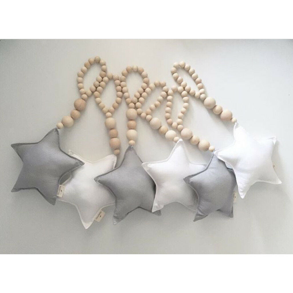 Beaded Grey Star Pendant Wall Hanging Ornament for Kids Bedroom Decoration