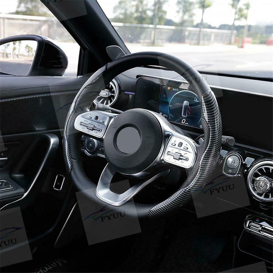 2PC Car Interior Steering Wheel Booster Cover Carbon Fiber Look Non-Slip Cover
