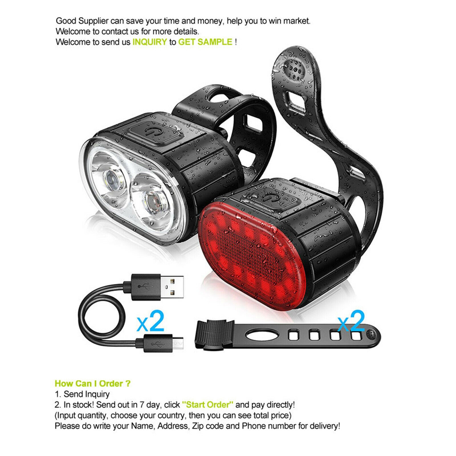 IPX5 Waterproof LED USB Bicycle Lights Headlight Bright Cycling Warning Lamp
