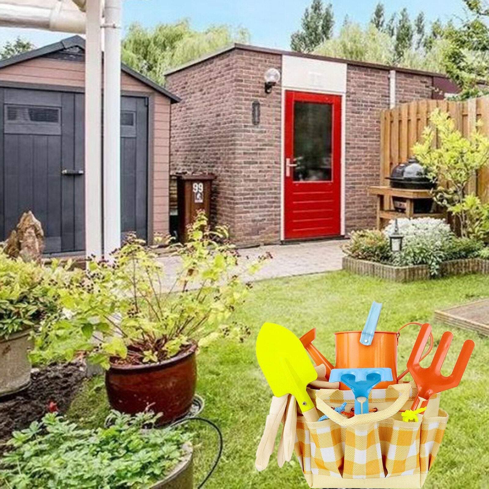 Children Kids Gardening Tools Set Shovel Rake Trowel Gloves Watering Can