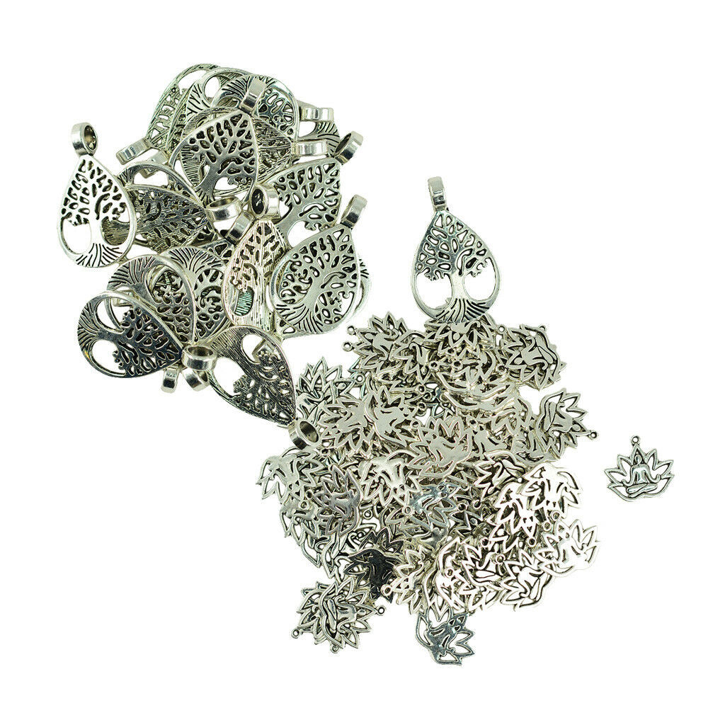70pcs Filigree Yoga Lotus Flower Charms & Tree Of Life Pendant DIY Crafts