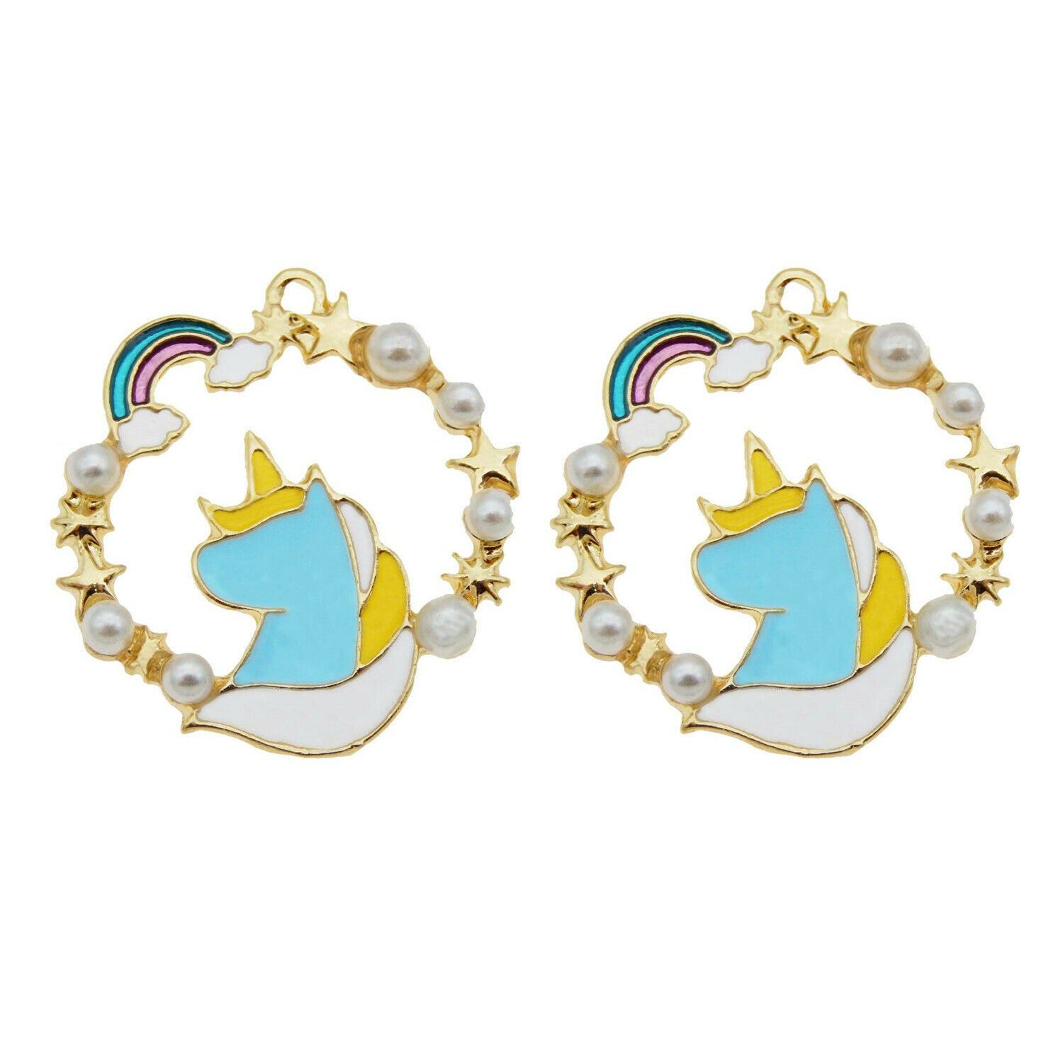 8 pcs Rainbow Star Enamel Charm Unicorn For Pendant Earring Dangle DIY 24*23mm