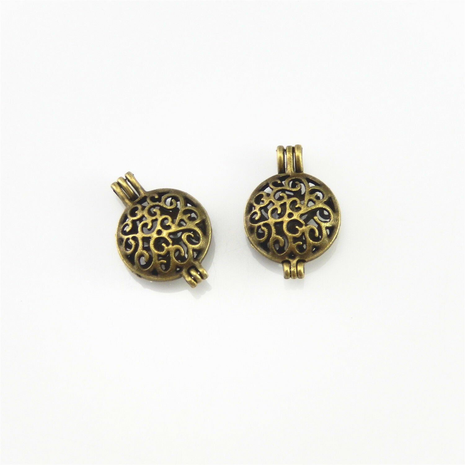 4 PCS Antiqued Bronze Alloy Round Hollow Locket Oil Diffuser Charms Pendants