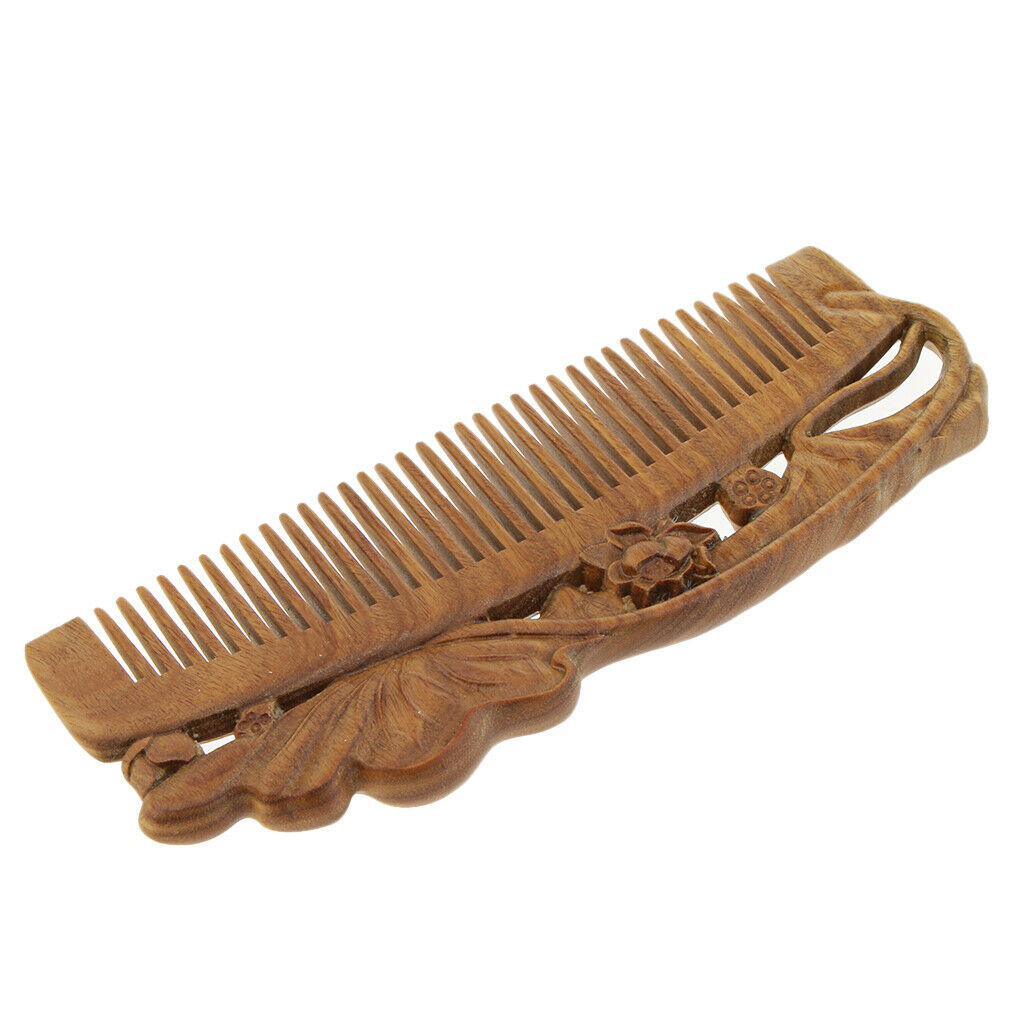 Lotus Carved Natural Sandalwood Hair Comb Massage Brush