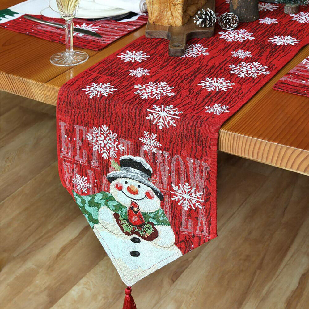 Decorative Snowman Cotton Linen Placemat Tablecloth for Christmas Party Dinner-