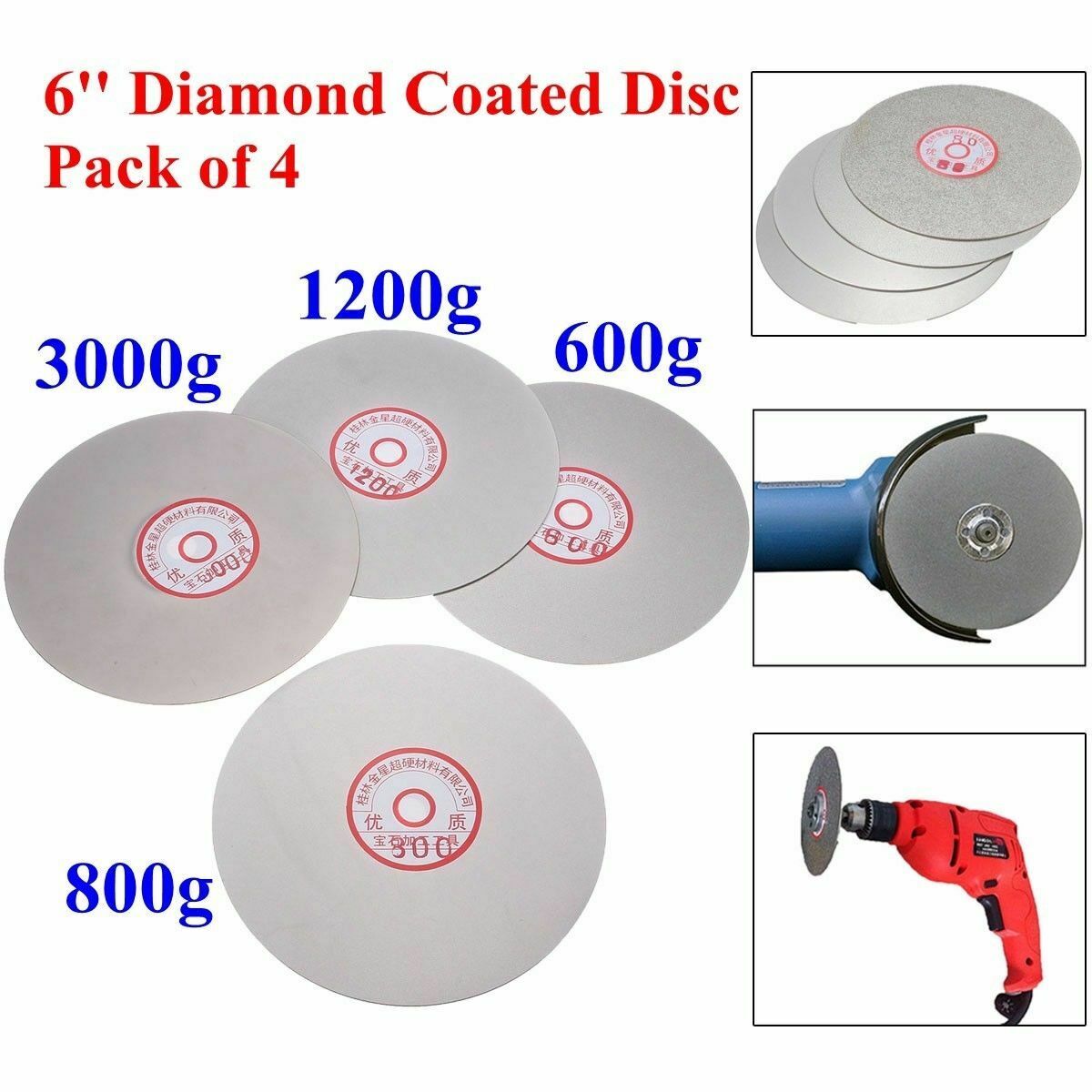4PCS 6'' Diamond Coated Grinding Disc Tool Flat Lap Wheel 600 800 1200 3000 Grit