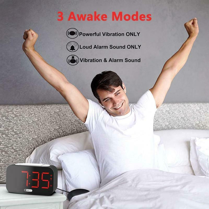 Loud Alarm Clock with Vibrating Bed Shaker Dimmer Night Light USB Charger Snooze