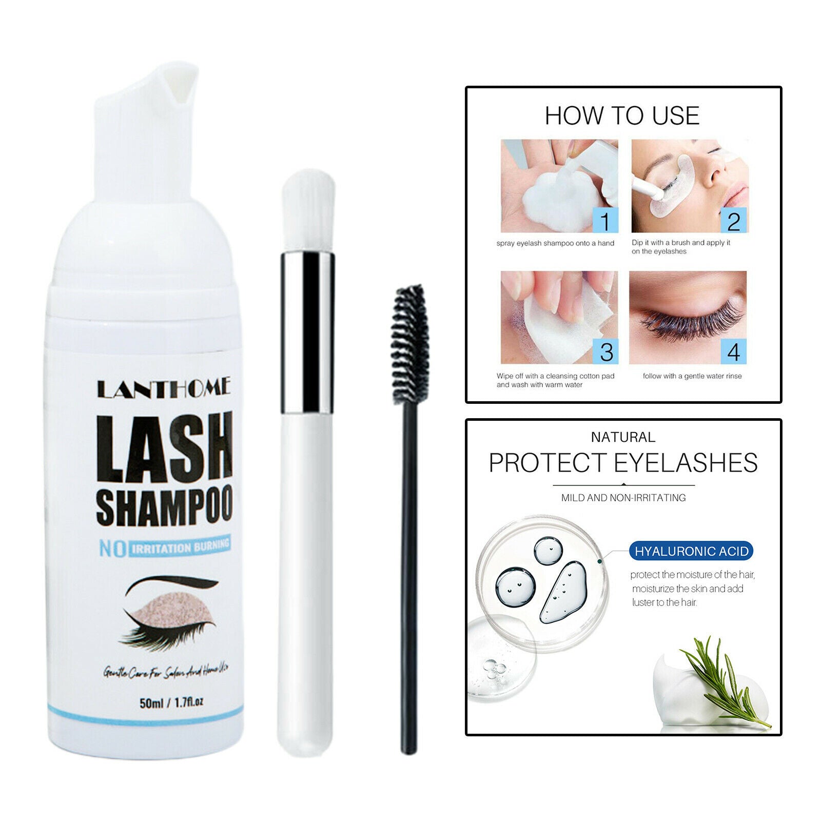 Eyelash Extension Shampoo Eyelid Foam Cleanser for Residue Mascara 1.69fl.oz